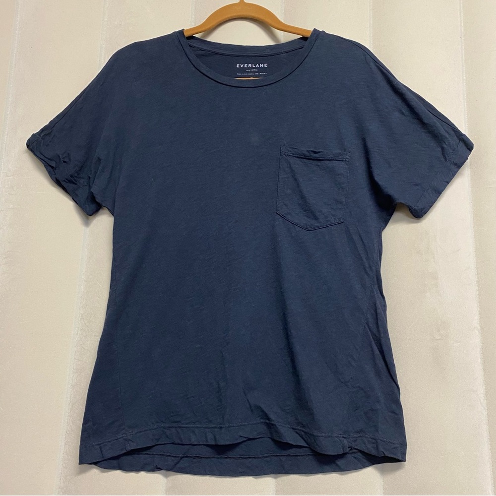 Everlane Women’s Top XS Roll Cuff Single Pocket T-Shirt Tee Navy Minimalist
